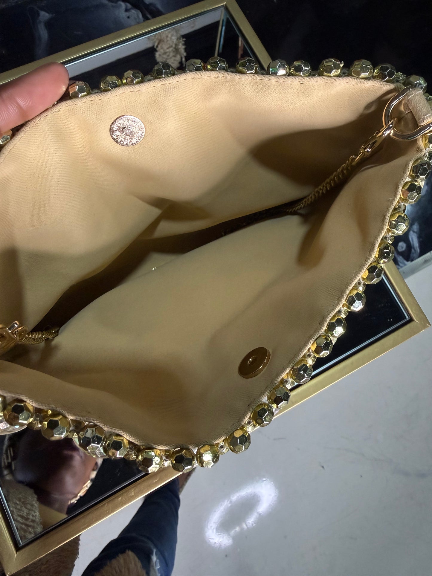 Gold Beaded Crossbody Clutch