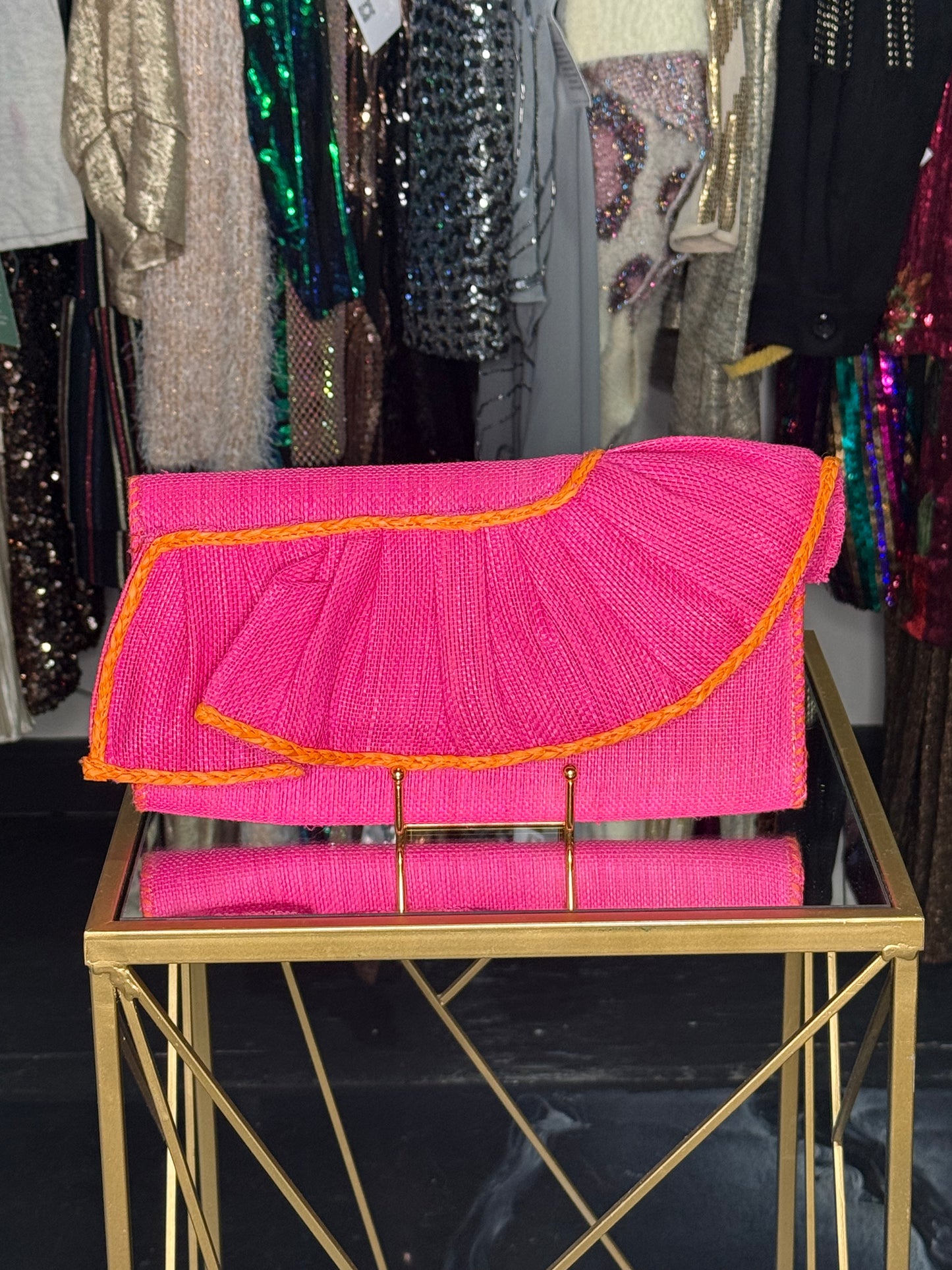 Pink & Orange Straw Clutch