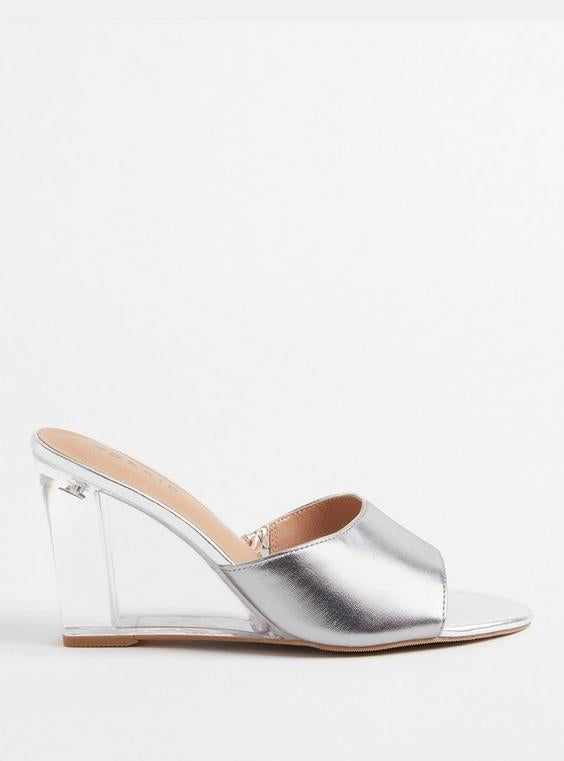 Silver Lucite Wedge Heels