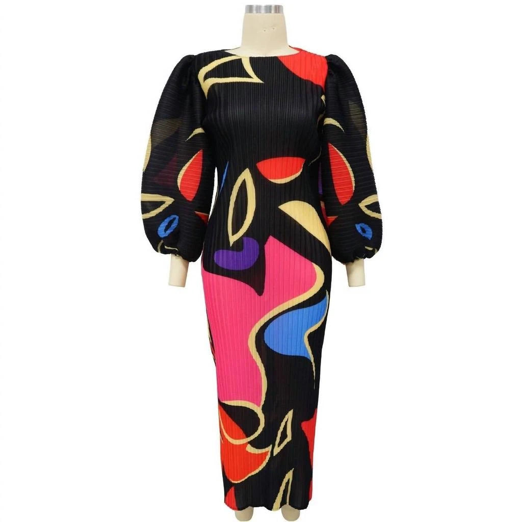 Colorful Pleated Maxi Dress