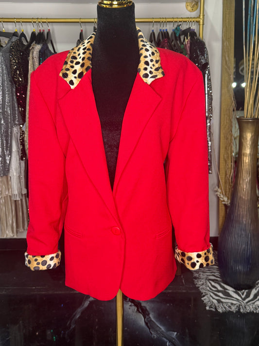 VTG Red Cheetah Print Blazer