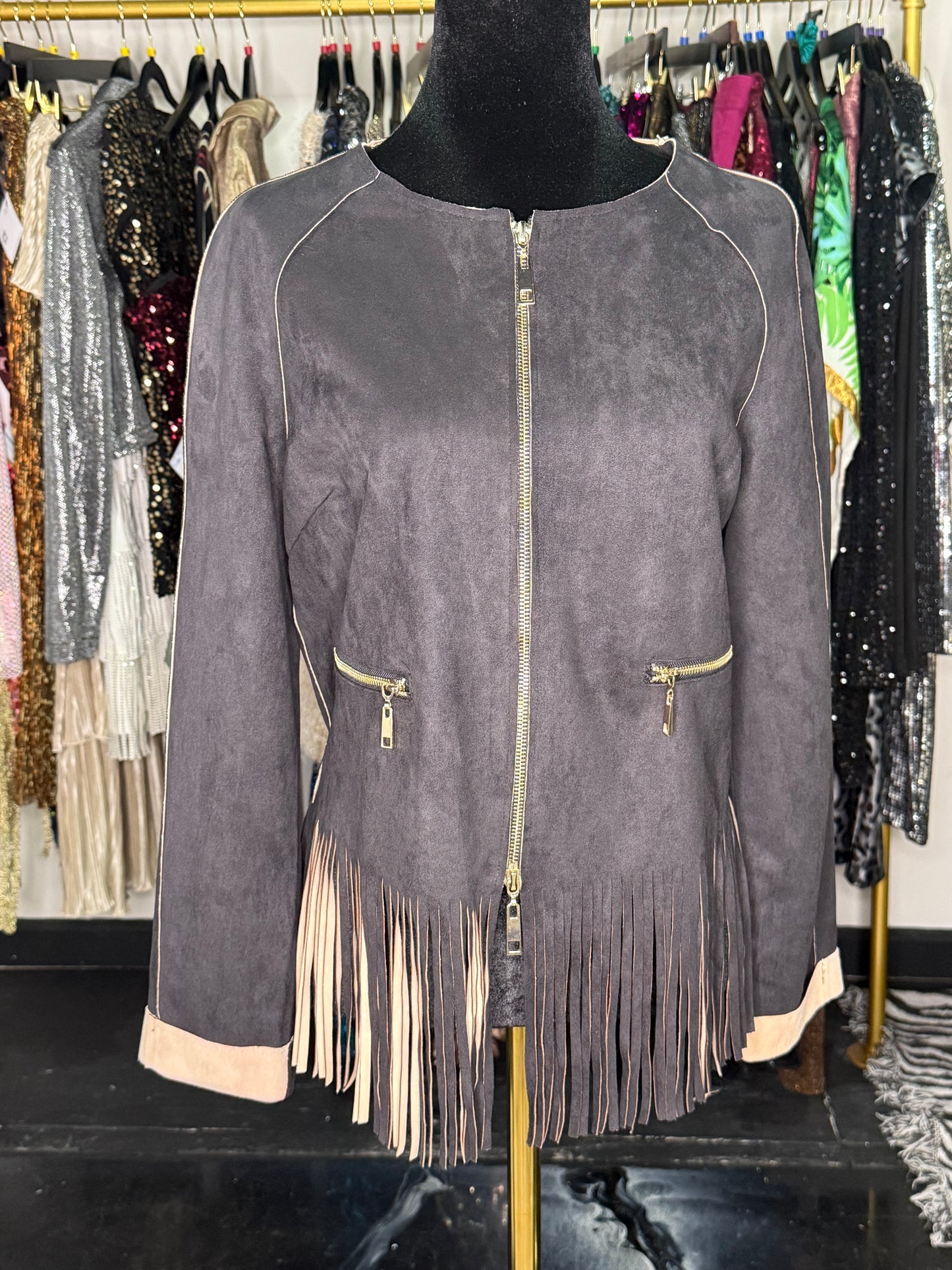 Faux Leather Fringe Jacket