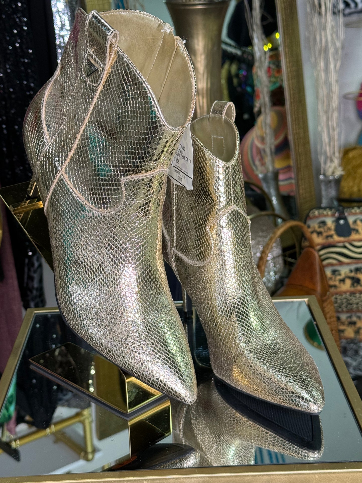 Guess Gold Faux Snakeskin Booties