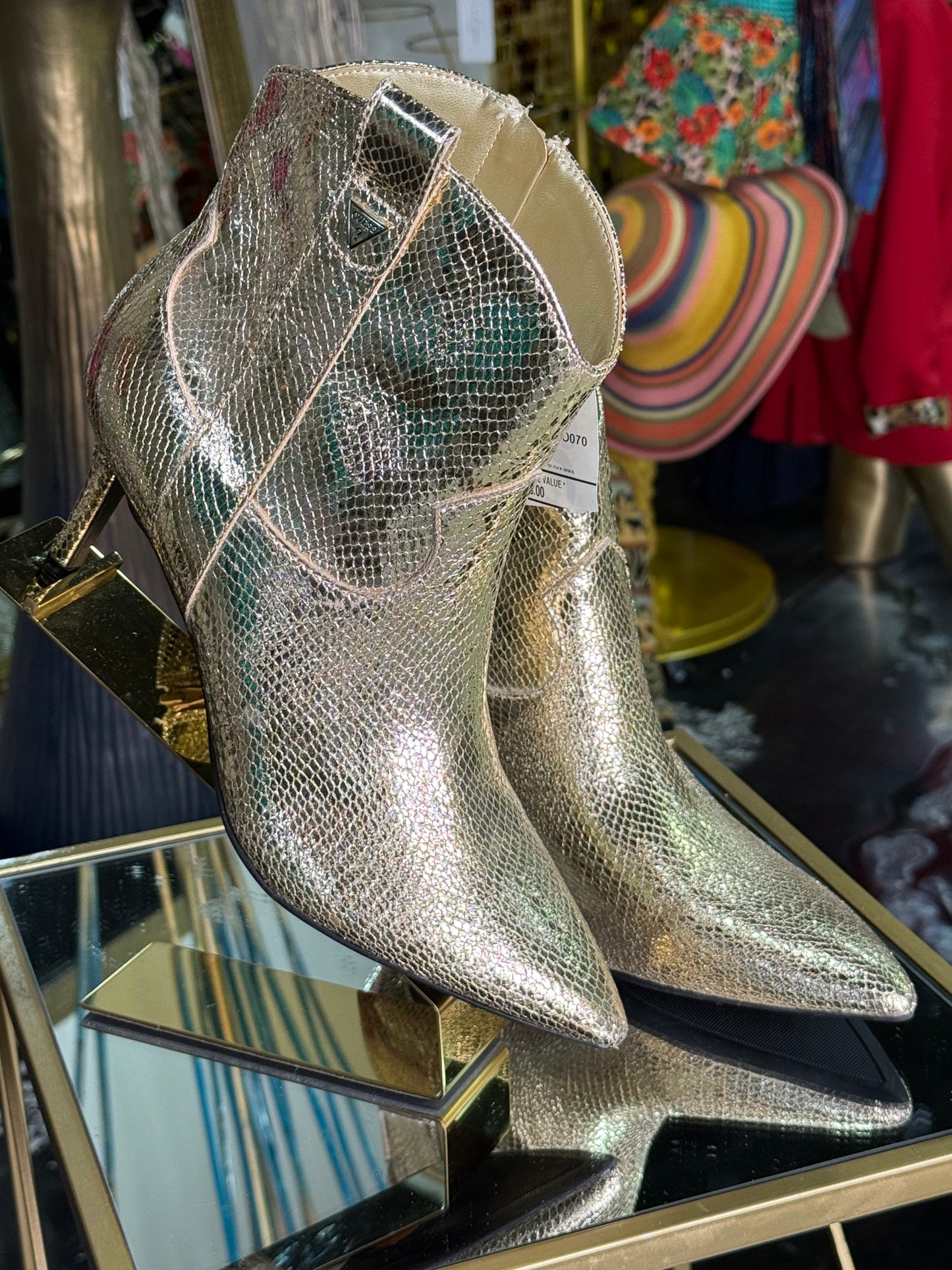 Guess Gold Faux Snakeskin Booties