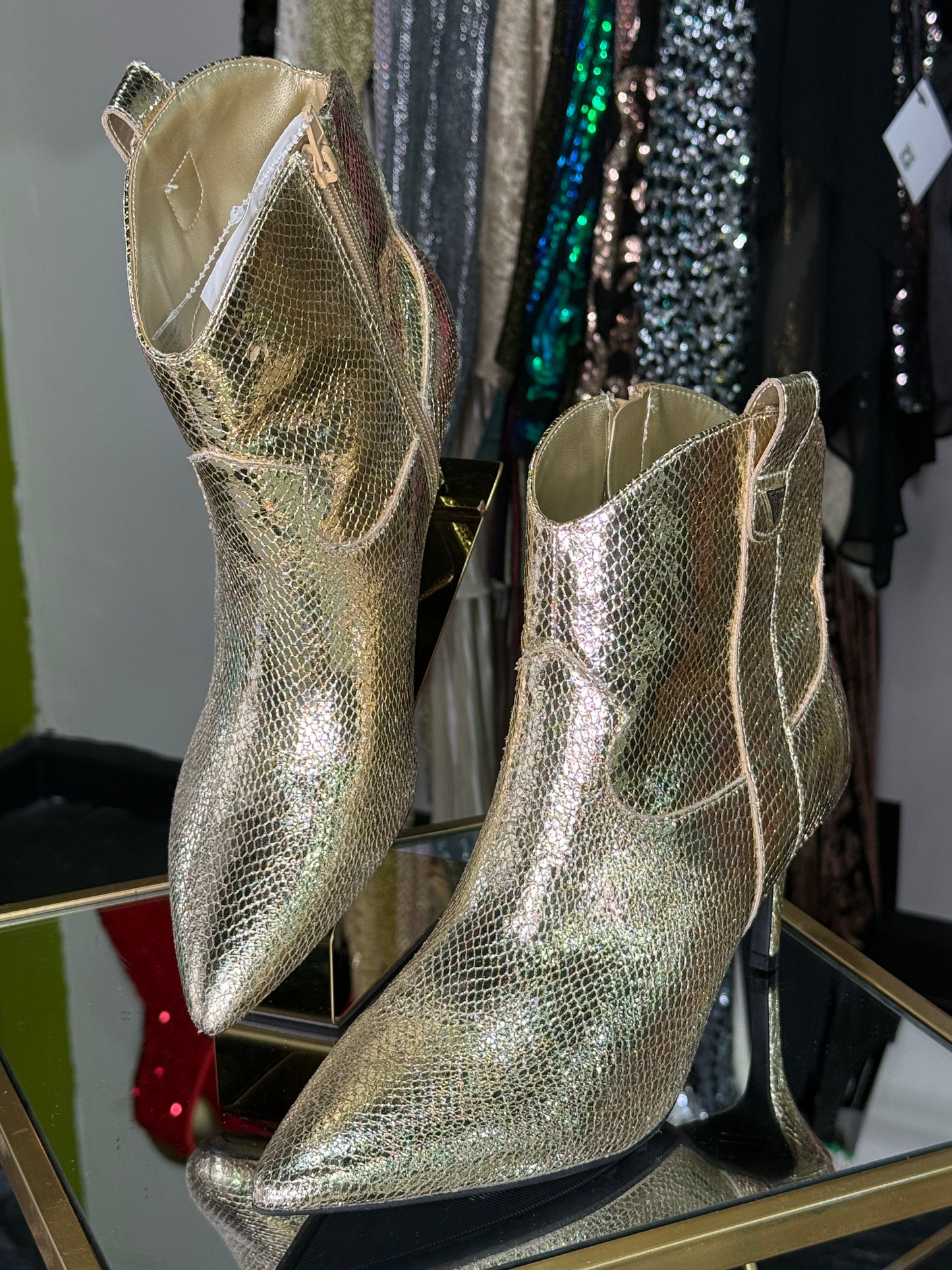 Guess Gold Faux Snakeskin Booties