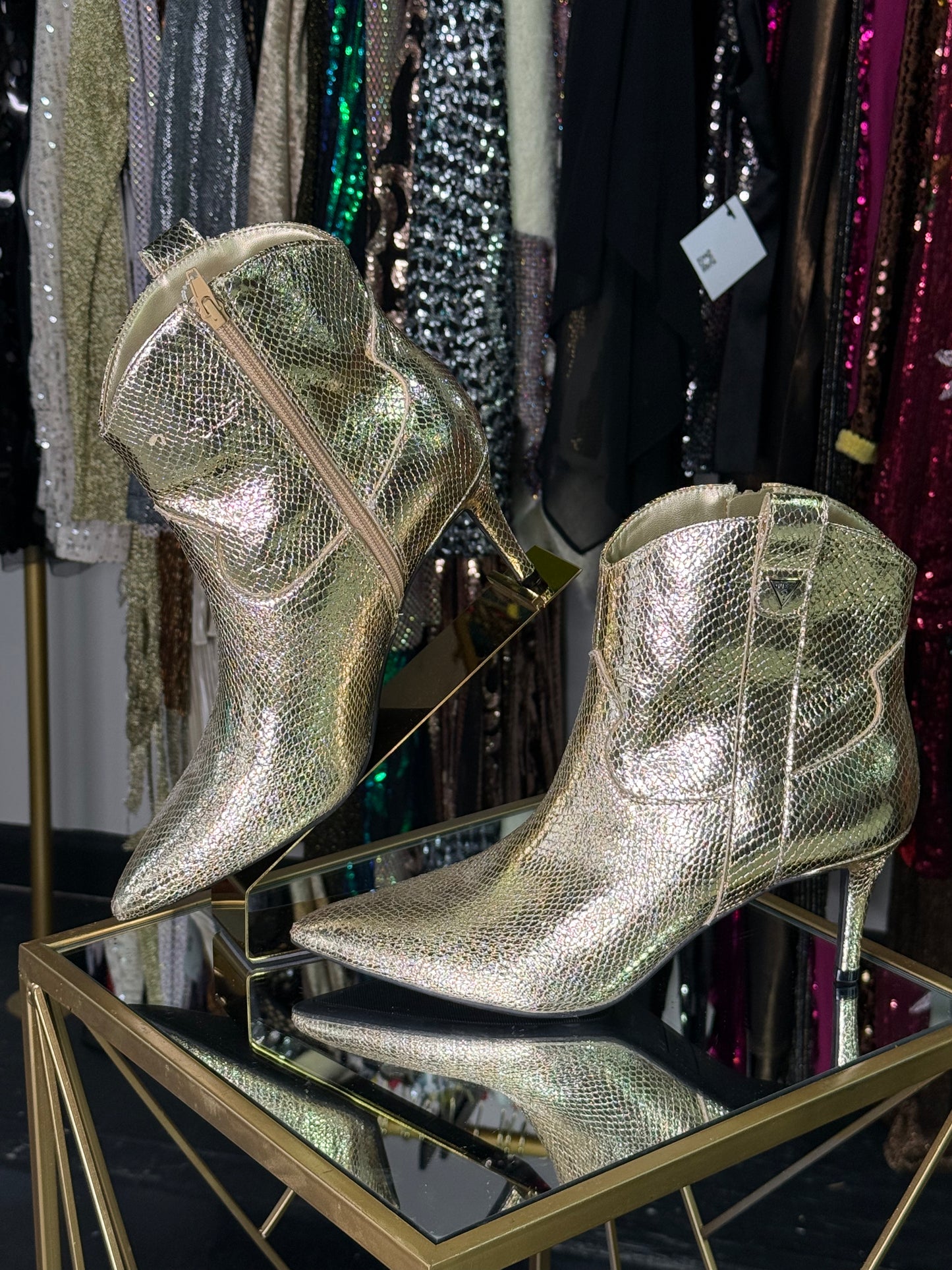 Guess Gold Faux Snakeskin Booties