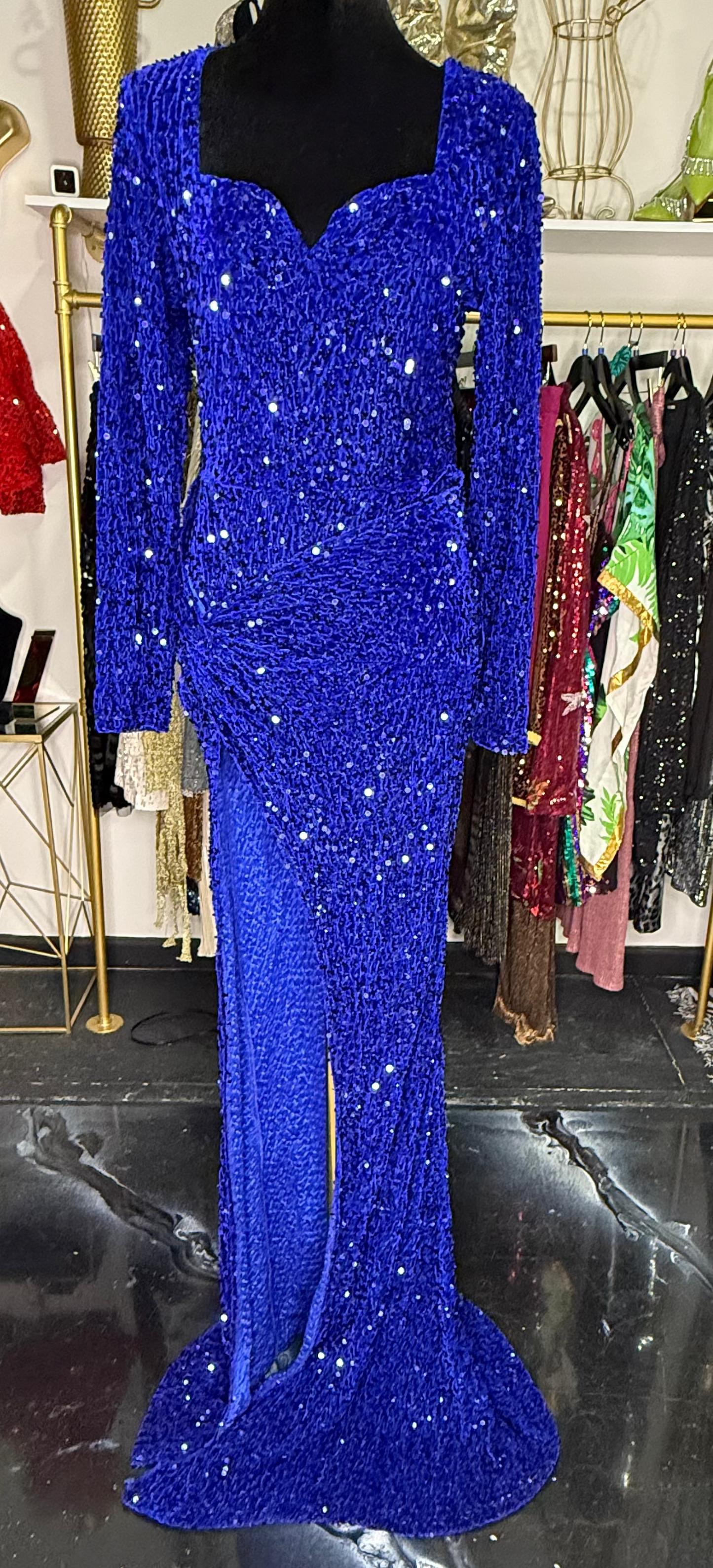 Deep Blue Sequin Mermaid Gown