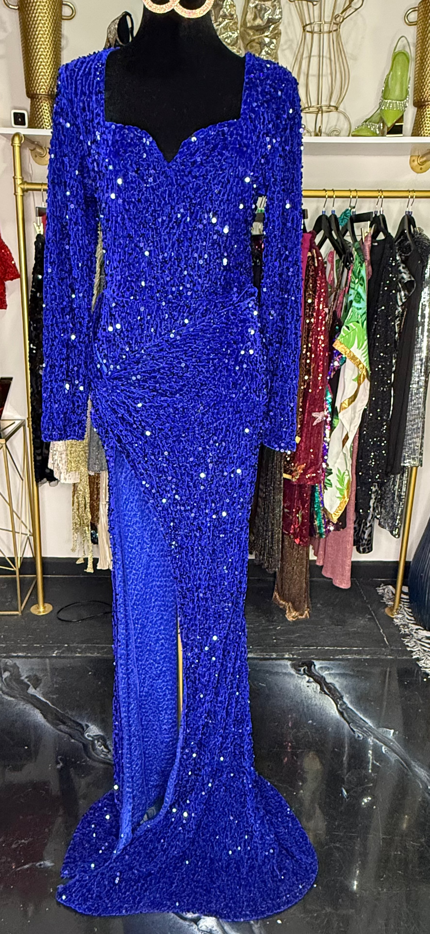 Deep Blue Sequin Mermaid Gown