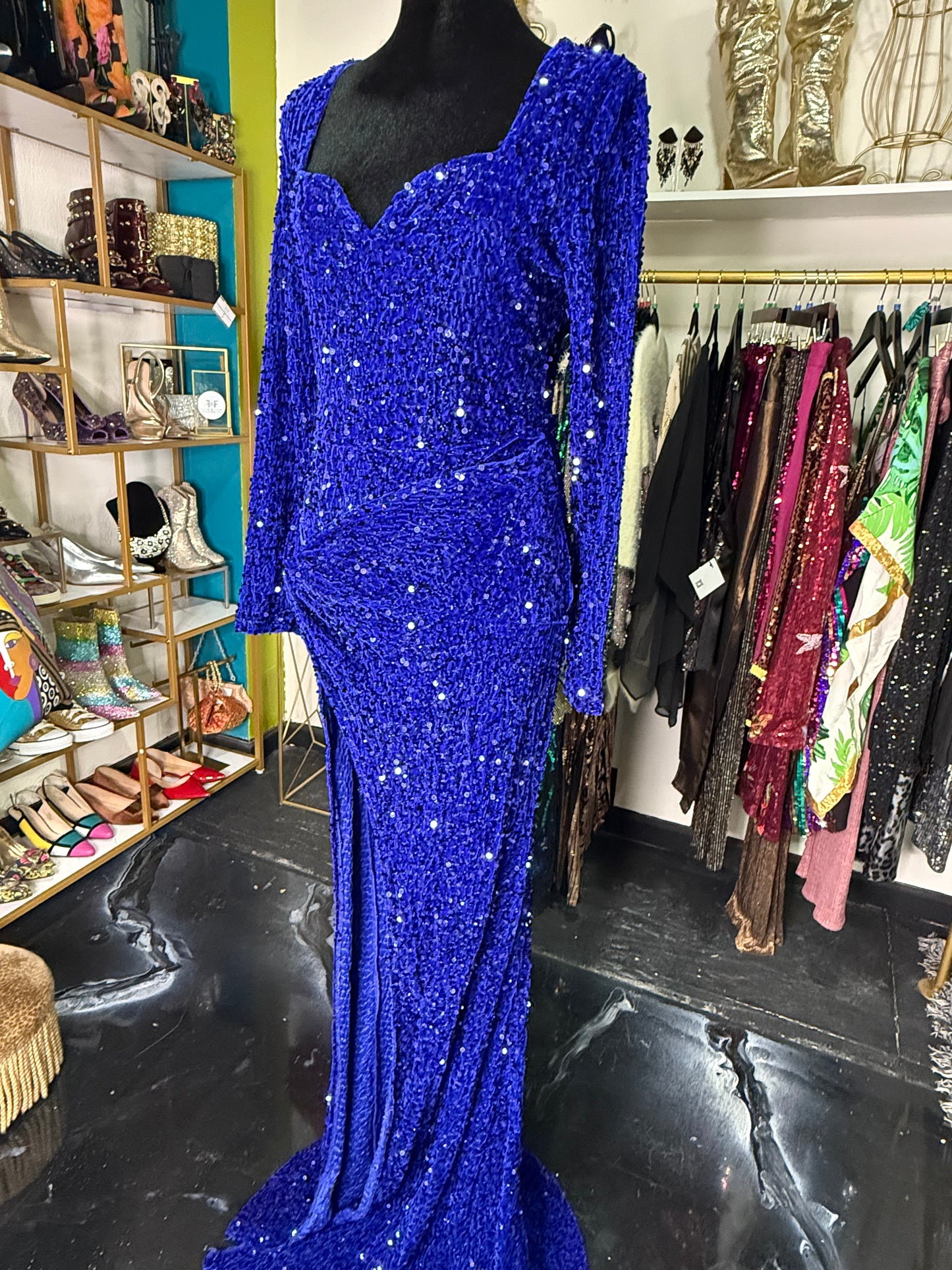 Deep Blue Sequin Mermaid Gown